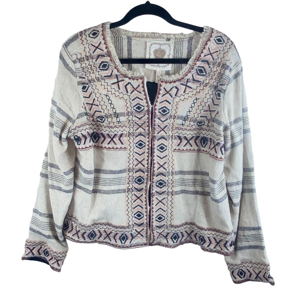 Woven Embroidered Boho‎ Aztec Moroccan Art to Wear Fringe Jacket Blazer Sz 12